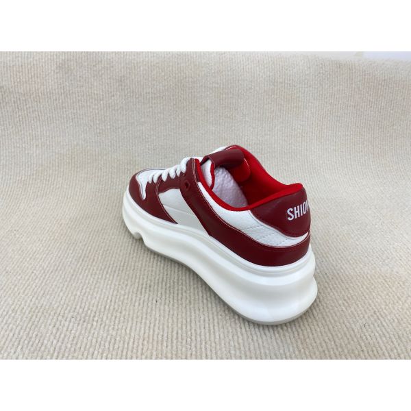 Thick Soled Women Red Sneakers Genuine Leather Red Trainers Womens