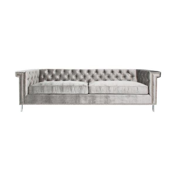 modern solid wood grey velvet fabric upholstery 2 seat sofa tufted design metal leg lounge for wedding event furniture