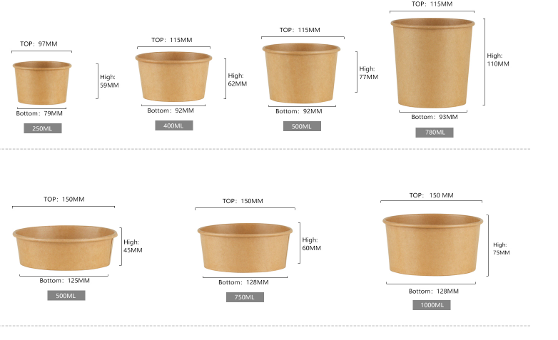 шары 750ml Kraft одностеночные compostable большие бумажные с крышкой