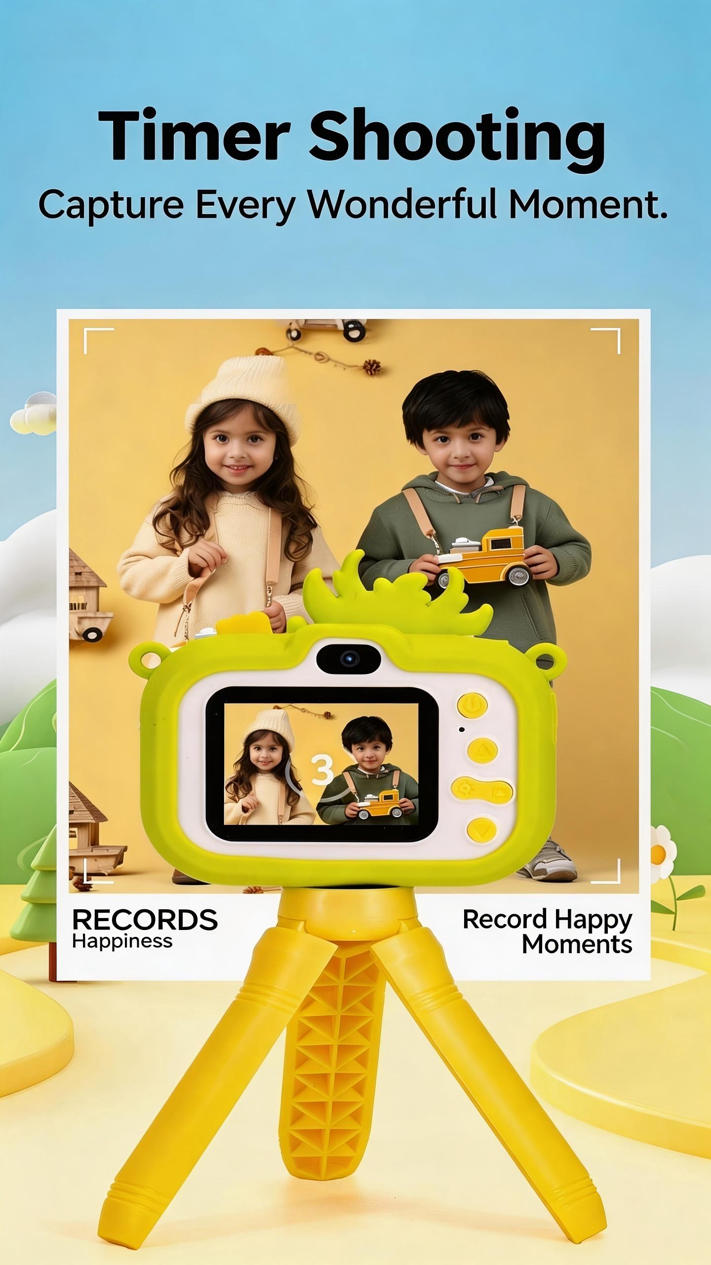 DLC Children Mini Digital Camera With One Touch Control Button Cartoon Design Timed Selfie Function Cute Appearance for Gift