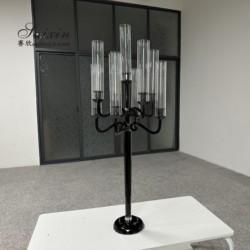 ZT-271B Fête de mariage Grand noir 9 bras porte-bougies pour la table de mariage pièce maîtresse