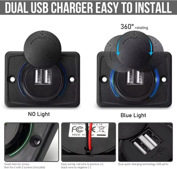 Chargeur USB Bus 12v 24v QC3.0 LED Tricolore Station de Recharge USB pour VR