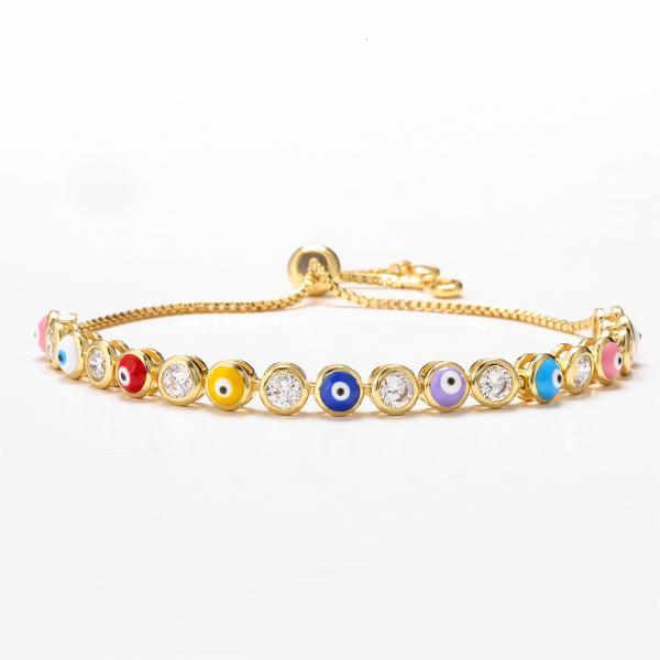 Women Girls 24k Gold Bracelet Drop Oil Evil Eyes Zricon Link Chain Bangle Bracelet