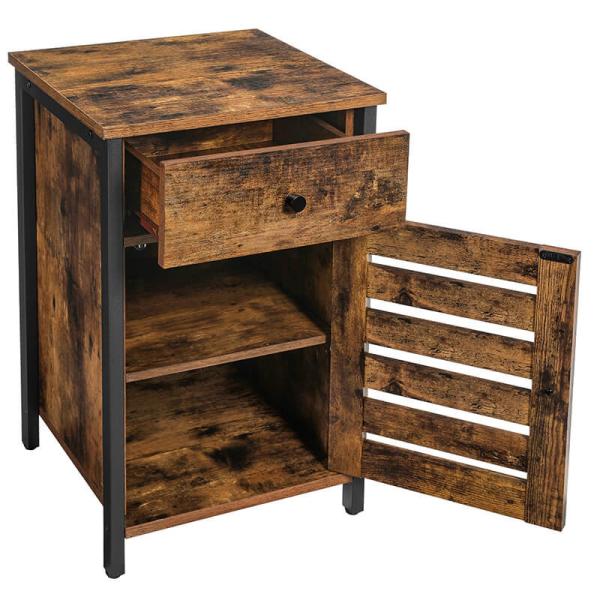Small Nightstands with Cabinet, Industrial Style Bedside Table for Sale, LET063B01