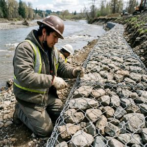 Aperture 60x80mm Gabion Wire Mesh Cage Hexagonal Hole Shape Durable Corrosion Resistant Protective Structure