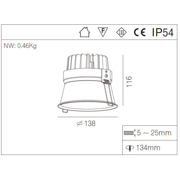 IP54 COB Round 30W LED Recessed Downlight Dimmable Anti-Glare Commercial LED Recessed Downlight