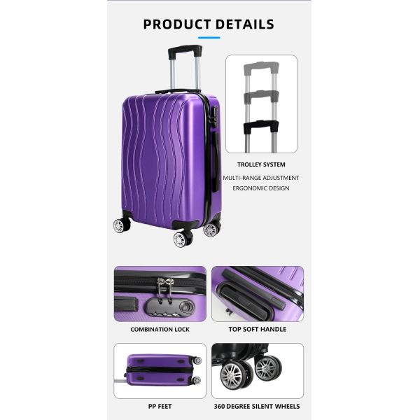 Ensemble de bagages 3 pièces légère durable coque dure Valide ensemble avec verrou normal double roue à rotor