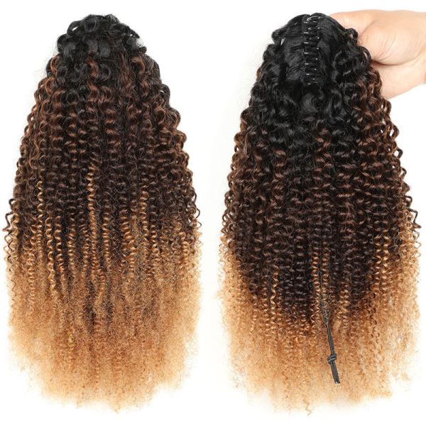 100% Top Human Hair BSM Afro Curly Ponytail Hair Bundles 18 to 20 Inch Ombre T1B/4/27