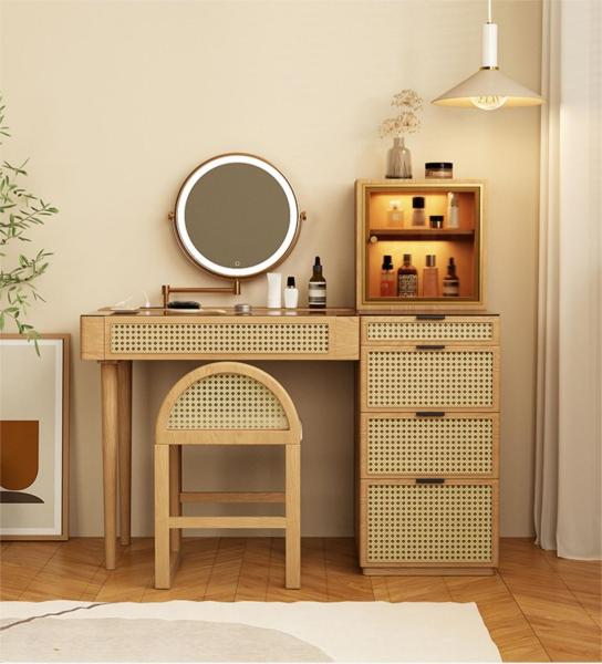 Solid Wood Corner Makeup Vanity Set Dressing Table Rotatable Mirror