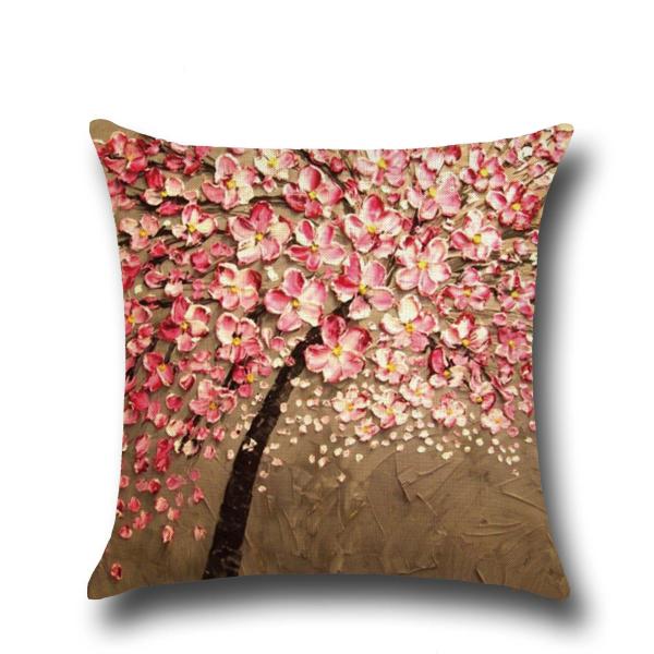 Oil Painting Tree Throw Pillow Covers 18x18 Inch, Faux Linen Decorative Cushion Cases for Couch and Sofa