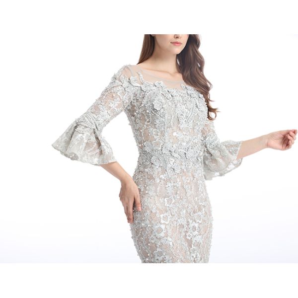 See Through Trumpet Half Sleeve Evening Dresses Floor Length Any Color Available