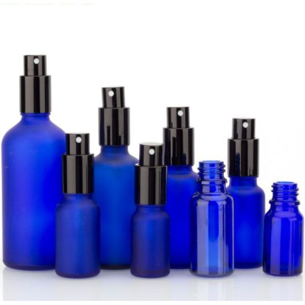 Blue Black Gold Frosted Fine Glass Mist Spray Bottle Cobalt Essential Oil 4 Oz Boston Round