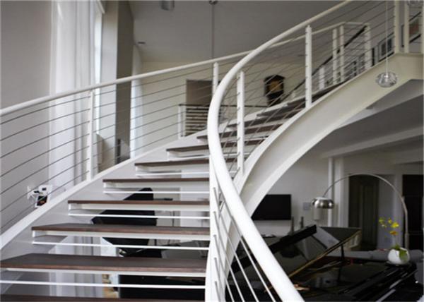Laminated Glass Tread Building Curved Staircase With Stainless Steel Post Railing