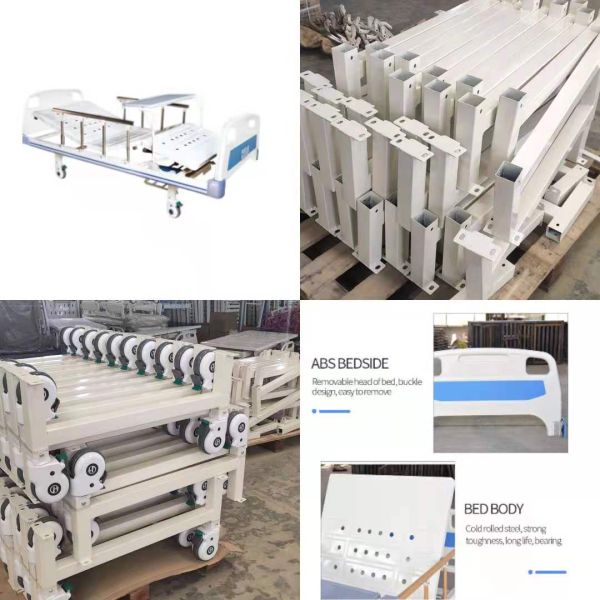 Foldable Two Cranks Manual Nursing Bed IV Holes