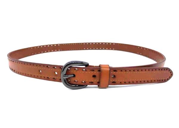 23mm Wide Tan Color Women's Fashion Leather Belts With Hollow - Out Round Alloy Buckle