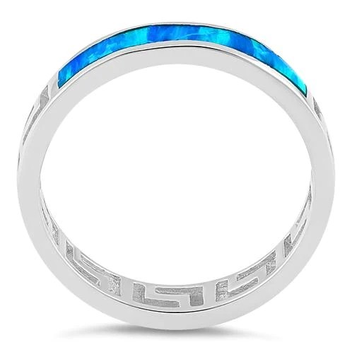 Blue Sapphire Engagement  Greek  genuine Pattern  Lab Blue Opal  Engagement  Ring For Women