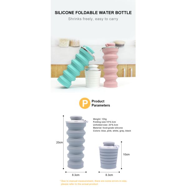 OEM ODM Available 500ML Silicone Foldable Water Bottle