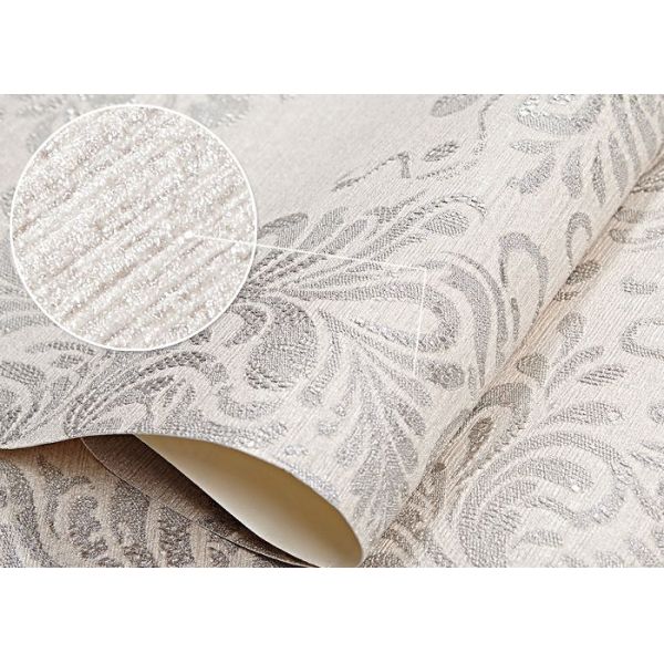Creamy White Floral Pattern Removable Wall Coverings , Bedroom Decoration Wallpaper
