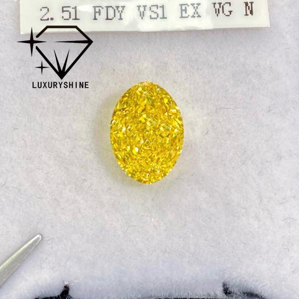 LuxuryShine VVS-VS Diamant de laboratoire Fancy Yellow/Light Yellow/Fancy Intense/Vivid Yellow 1CT 2CT 3CT 4CT 5CT Taille Ovale Excellent Avec Certificat & Bijoux Personnalisés