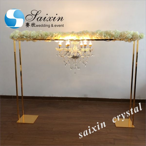 New ! Gorgeous gold stand with crystal chandelier for wedding table decoration center pieces
