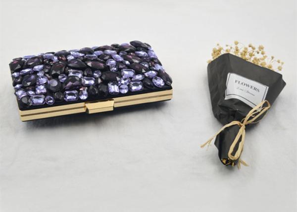 Flower Gemstone Ladies Evening Clutch Bags Purse Purple Color Acrylic