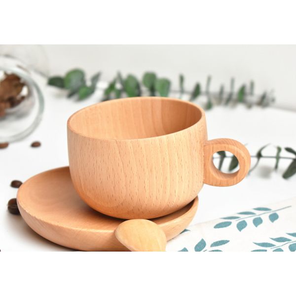 Insulated Beech Wooden Drinking Cups 200ml 250ml Retro Tea Cup With Handle