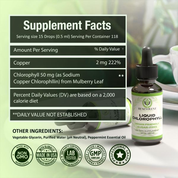 organic non gmo Liquid Chlorophyll Supplement Alcohol Free For Skin Health Immune System