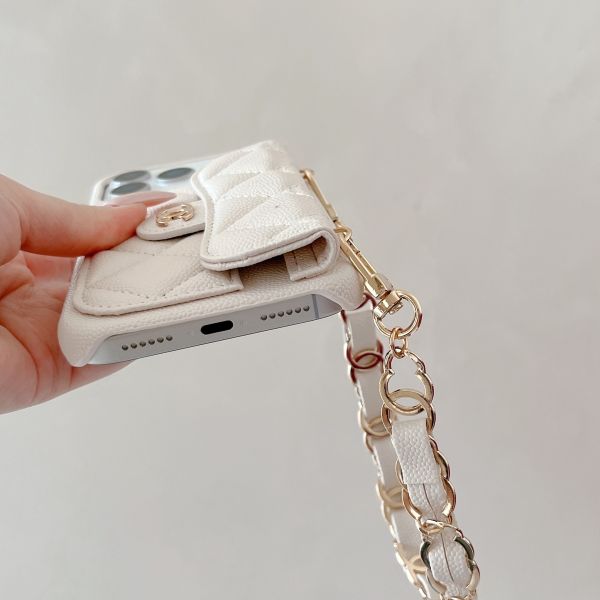 Lychee Pattern Card Holder iPhone 17 Pro Max Phone Case with Handheld Short Chain Leather 16 Pro Protective Cover