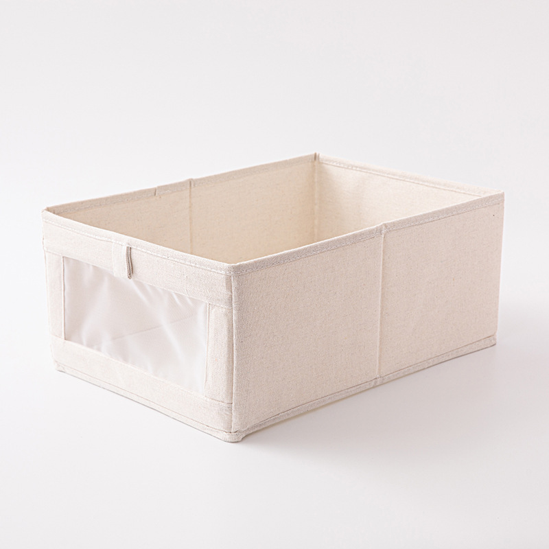 Large Visual Window Cotton and Linen Foldable Household Fabric Storage Box Classic Square New Storage Bins for Clothes Shoes