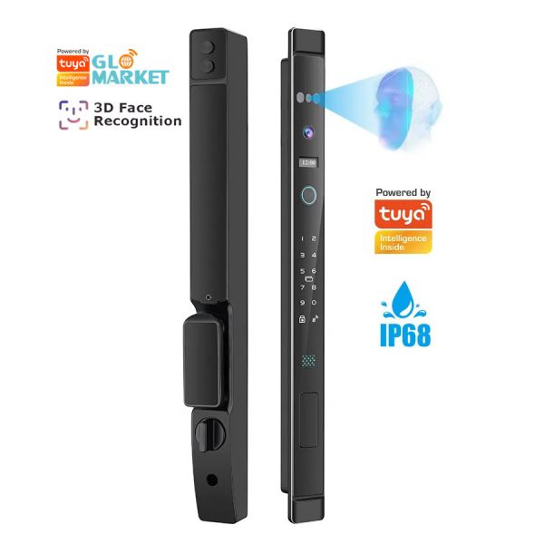 Glomarket 3D Face Recognition Tuya Wifi Aluminum Sliding Door Lock Waterproof Fingerprint Smart Digital Lock Glass Door Lock
