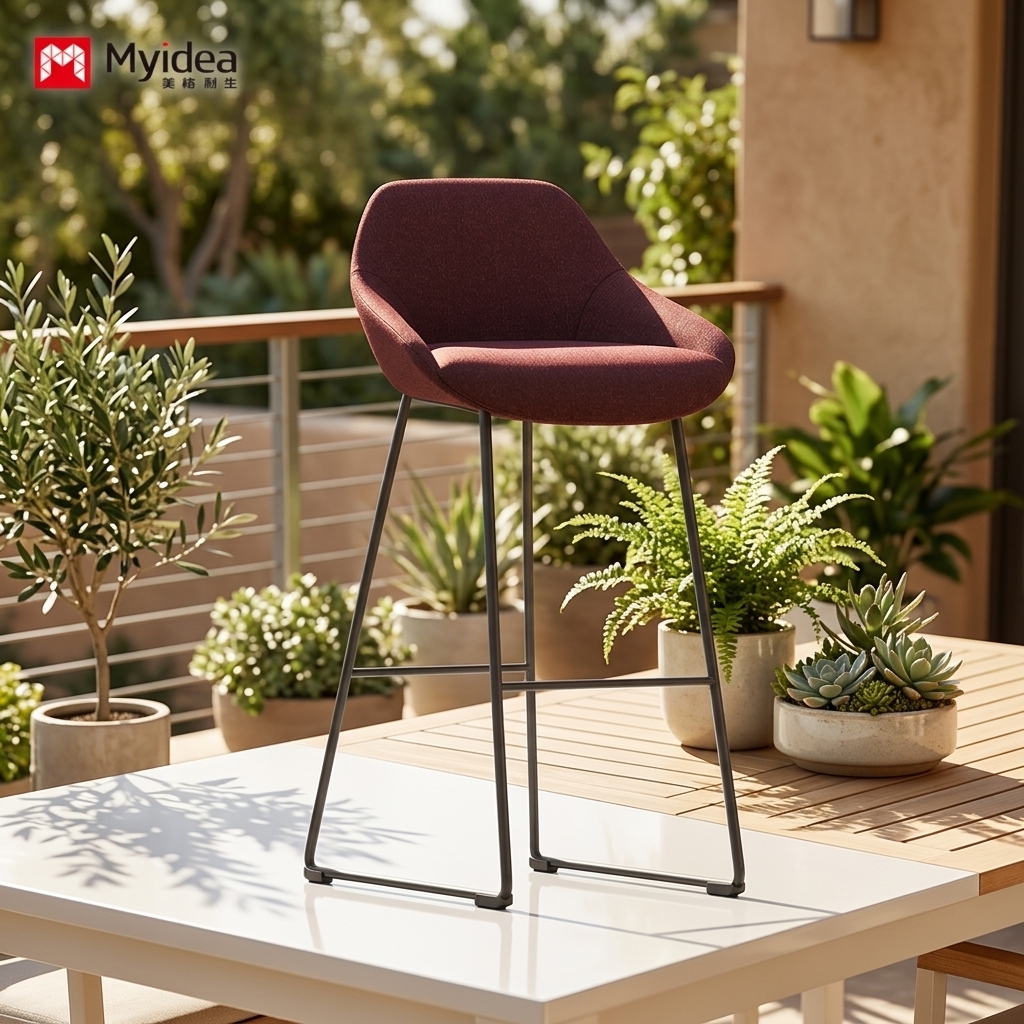 Commercial-Grade Contemporary Fabric Bar Stool with Matte Black Steel Base Eco-Friendly Durable for Office Buildings