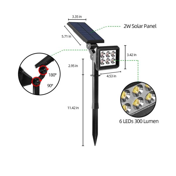 IP65 3.7V 2200MAH LED Solar Landscape Light 300 lumen solar path lights