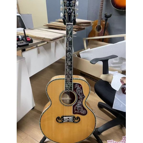 Custom 43 INCH SJ200 JUMBO SOLID Back Side Acoustic Electric Guitar Abalone Binding