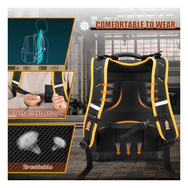 Heavy Duty Portable Contractor Working Kit Bag Rugged Multi-pockets Tool Backpack