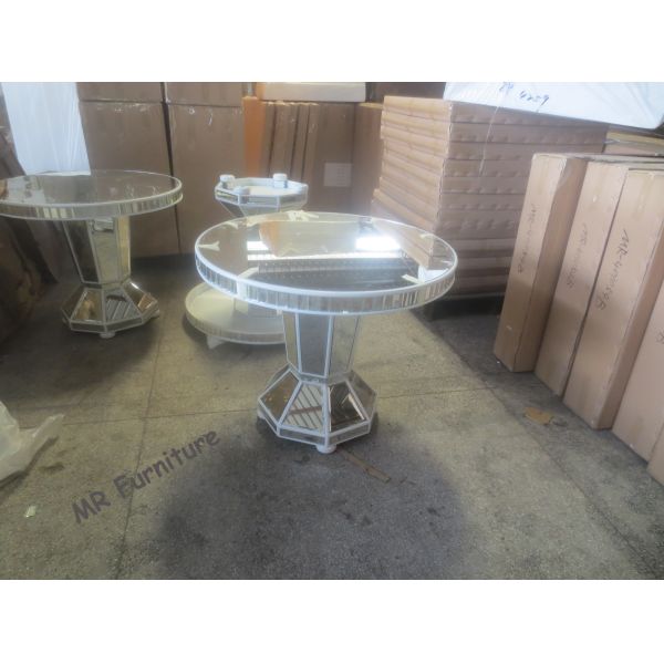 29 Inch Round Glass Kitchen Table , Mirror Round Glass Dining Table Wood Base