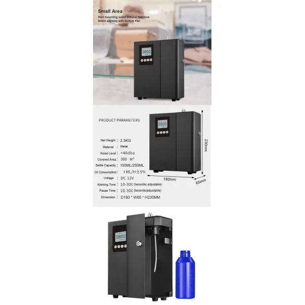 12V DC Silent HVAC Scent Diffuser Machine with 150ml Oil Capacity and 1ml/Hour Consumption
