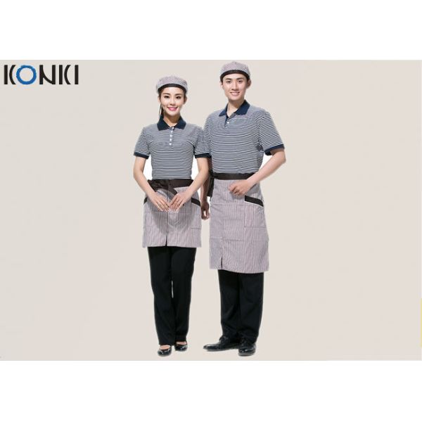 Stripe T shirt Short Sleeve Restaurant Staff Uniforms for Men and Women