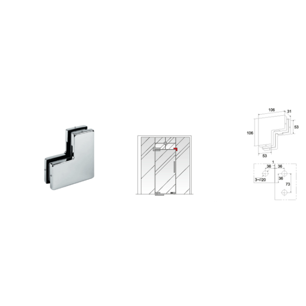 Glass Patch Fitting A-080, Material aluminium, steel, stainless steel, finishing satin, mirror