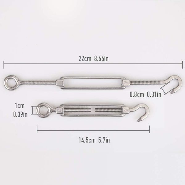 304 Stainless Steel Wire Rope Eye and Hook Turnbuckle Heavy Duty Hardware Kit for Tent Mounting