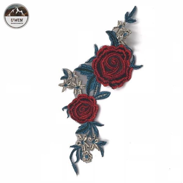 Customized Logo Embroidery Designs Patches / Iron On Flower Appliques Beautiful