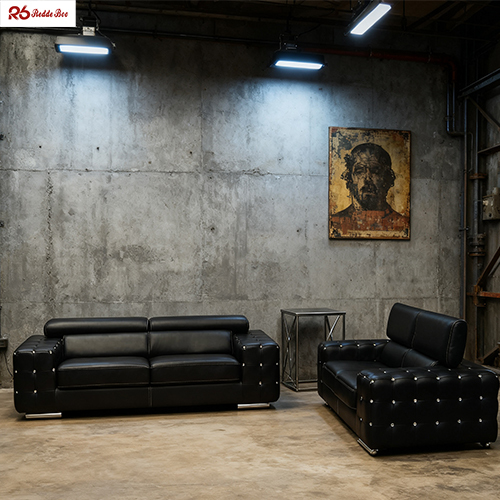 Residential Tufting Black Leather Sectional Sofa Marquette Scandinavian Couch