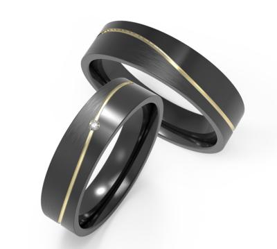 Matte And Glossy Black Titanium Ring Wedding Band With Wavy K Gold Set Zircon customized symbols
