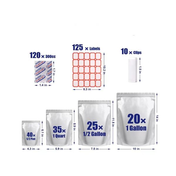 Air Tight Mylar Vacuum Sealer Bags With Oxygen Absorbers Food Storage FDA