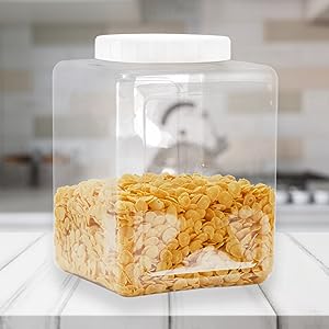 Plastic Jars, Plastic Gallon Containers With Lids, Large Square Plastic Food Storage Jar For Kitchen, Dry Food, Snack