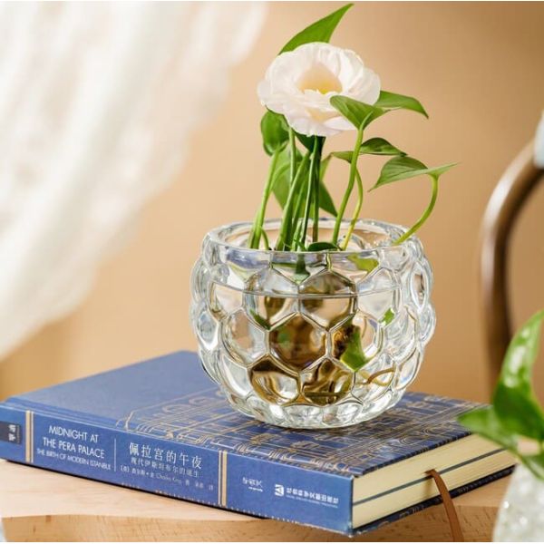 Pressed Bubble Ball Glass Vase 3.45 Inch Height Round Votive Candle Holder