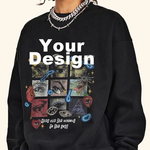 345G Oversize Vintage Art DTG Print Crewneck Sweatshirt | OEM ODM Custom Logo & Fabric Optional, Multiple Color Codes, Low MOQ