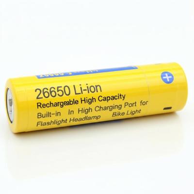 USB 26650 Li-ion Battery Rechargeable High Capacity with Built-in Charging Port for Flashlight Headlamp Bike Light