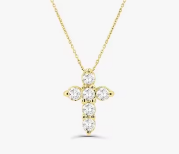 Ожерелье с бриллиантовым крестом из камня Друзи, круглое бриллиантовое украшение 925 серебряного креста