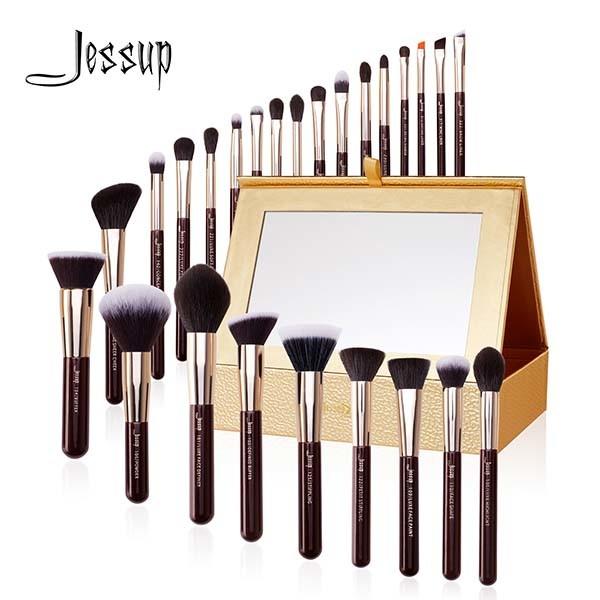 Jessup 25pcs Pro Makeup Brushes Set Zinfandel Color With Cosmetic Box