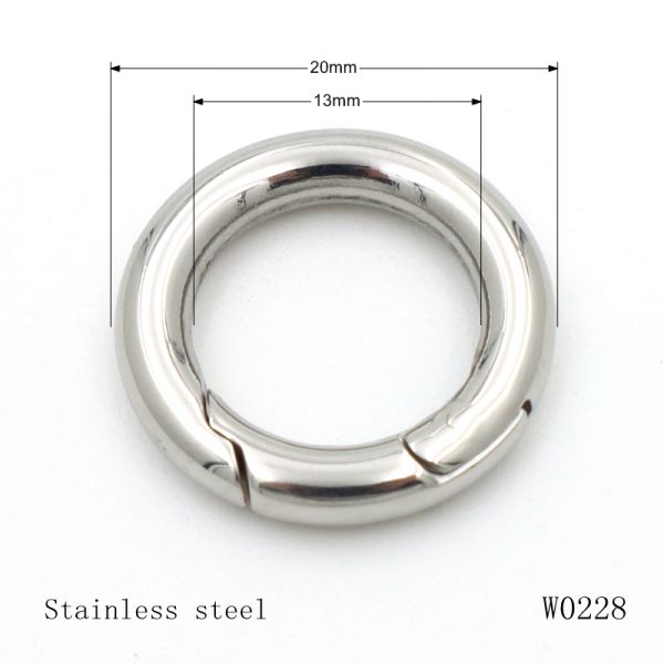 #304 Stainless Steel Round Carabiner 20mm Spring Open Gate O Ring For Key Ring Holder
